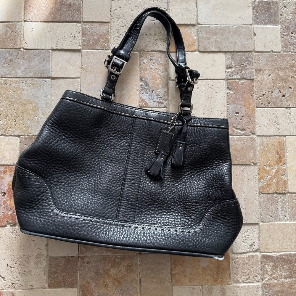Coach Black Leather Handbag with Tassel Charms
